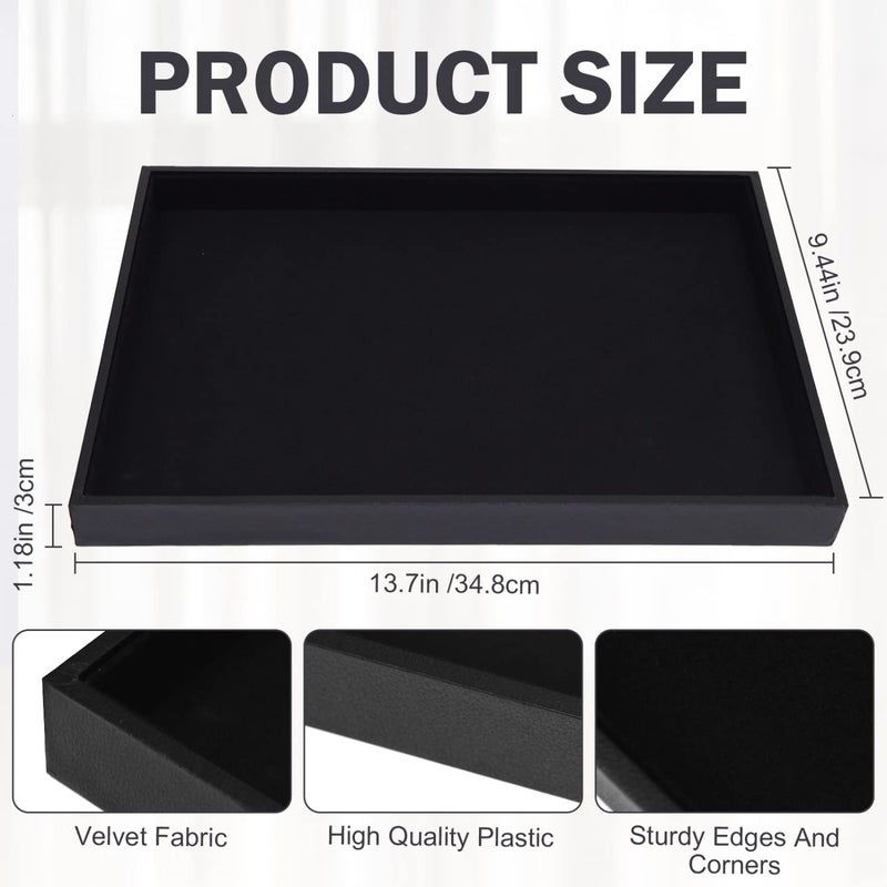 JETEHO Velvet Jewelry Tray for Drawers Black Jewelrys Display Tray Stackable Jewelry Organizer Trays for Necklace Bracelet Ring Watch (1, Black) - Image 2
